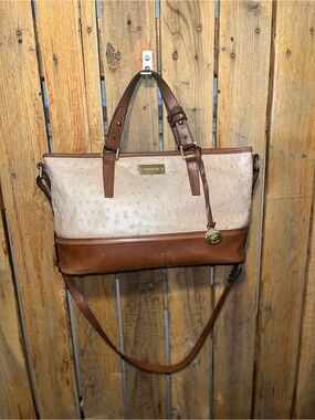 Brahmin Cream and Brown Leather  Satchel